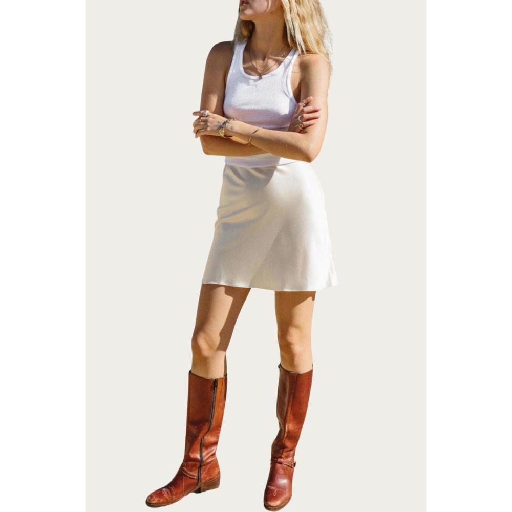 NEW MERRIT CHARLES madison silk-satin mini slip skirt in ivory - Picture 2 of 3